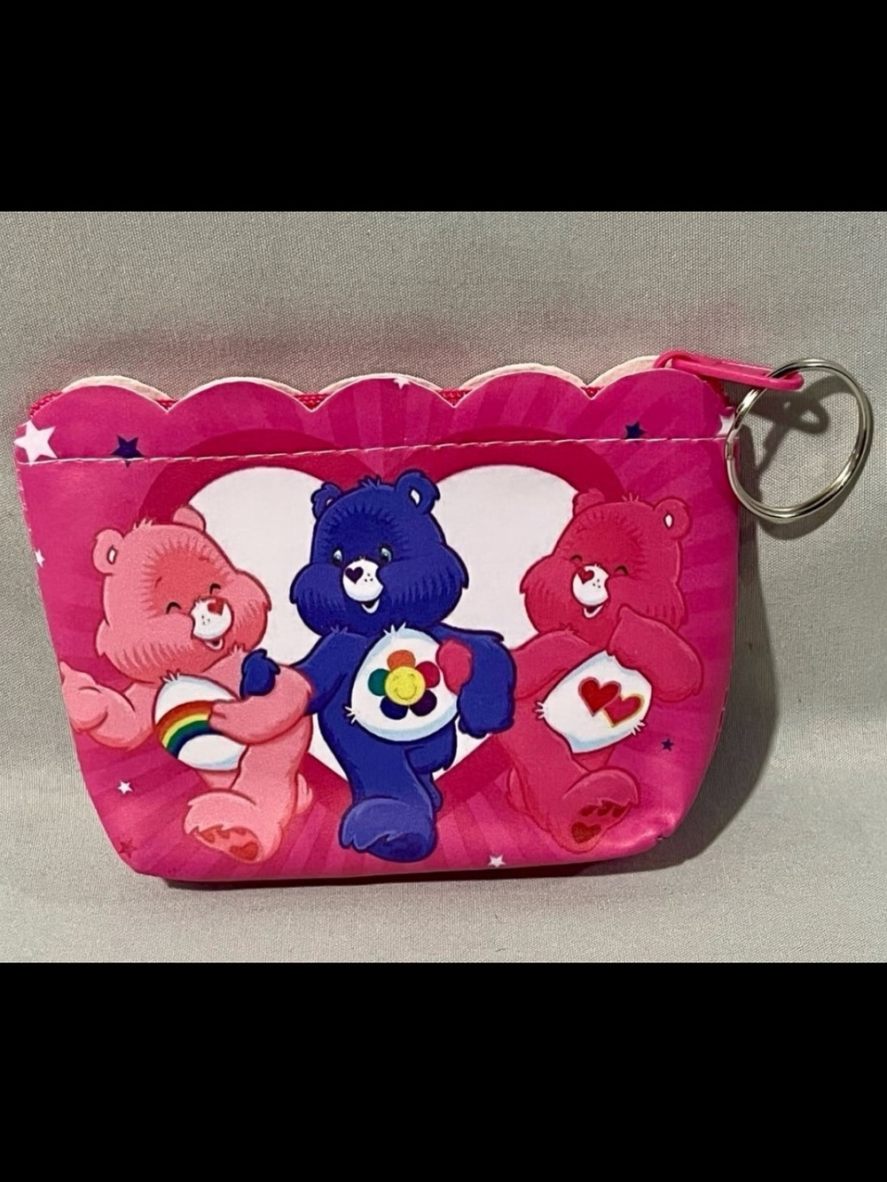 Care Bears Pink Keyring Coin Pouch with Rainbow & Heart Bears